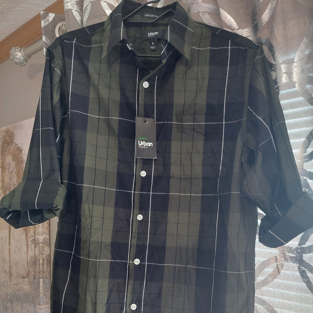 Mens Urban Pipeline Button Up Plaid shirt.